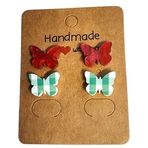 Ruby Meadowcheck Acrylic Stud Earrings - 2 Pair